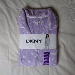 DKNY lavender microfleece with white and silver dots 2 piece pj set NIP